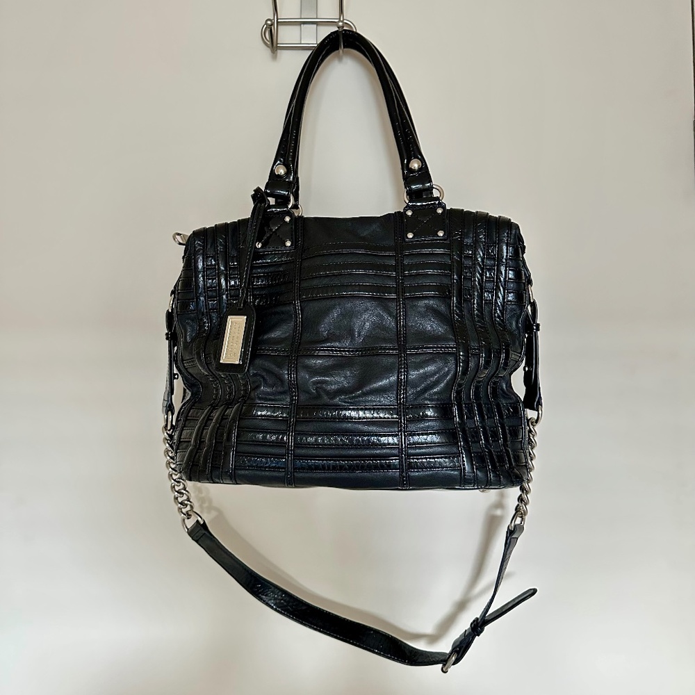Badgley Mischka | American Glamour | Black Leather + Metal Shoulder Bag